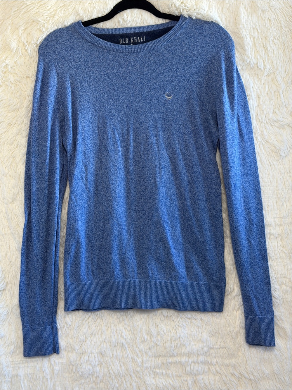 Old Khaki Mens Preppy Pullover Knit Sweater Size S Blue Marled Cotton Crewneck
